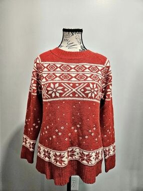 Maurices Red Snowflake Fair Isle Sweater Red & White Small NWT